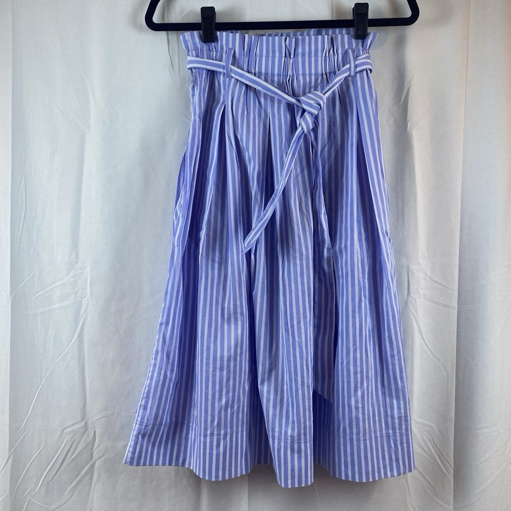 H&M Paper Bag Waist Light Blue‎ Stripe Skirt With Pockets Size 2 - Picture 2 of 9